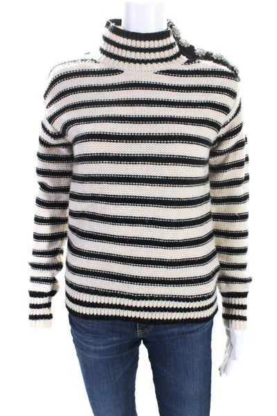 J Crew Womens Rhinestone Stripe Turtleneck Sweater Black Beige Size Extra Small