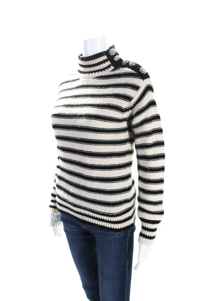 J Crew Womens Rhinestone Stripe Turtleneck Sweater Black Beige Size Extra Small