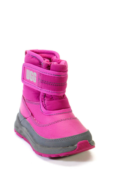 Ugg Childrens Girls Leather Nylon Hook & Loop Short Snow Boots Pink Size 7