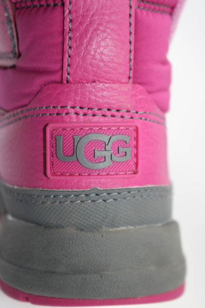 Ugg Childrens Girls Leather Nylon Hook & Loop Short Snow Boots Pink Size 7