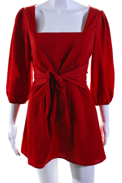 About Us Women's Square Neck Short Sleeves Flare Mini Dress Red Size S