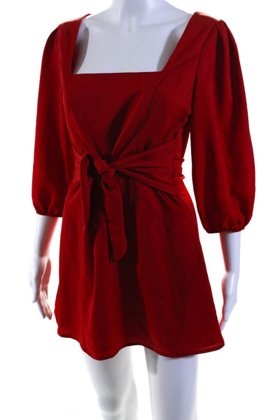 About Us Women's Square Neck Short Sleeves Flare Mini Dress Red Size S