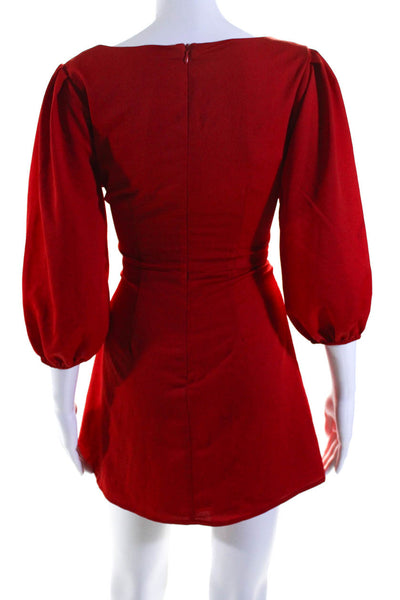 About Us Women's Square Neck Short Sleeves Flare Mini Dress Red Size S