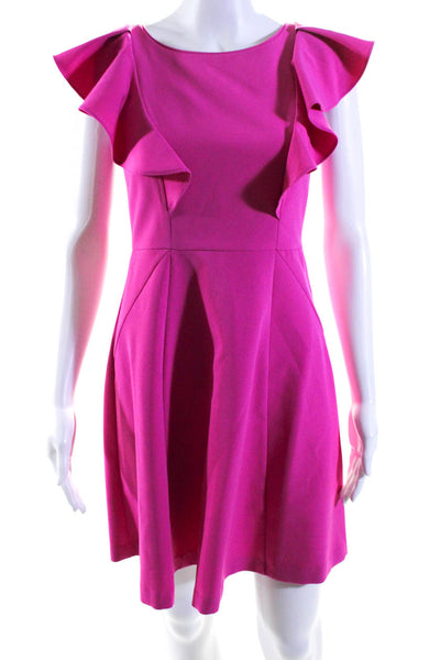 Eliza J Womens Round Neck Ruffled Darted Sleeveless Zip Midi Dress Pink Size 0