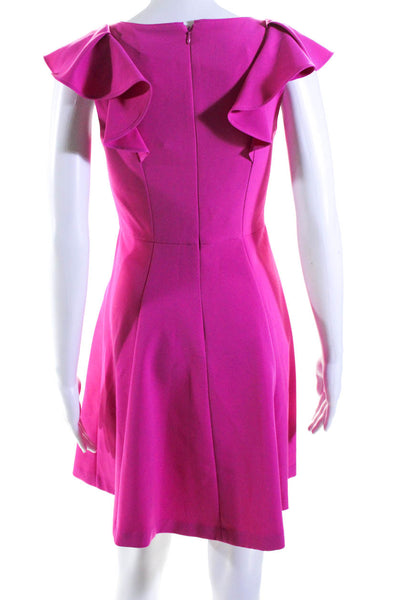 Eliza J Womens Round Neck Ruffled Darted Sleeveless Zip Midi Dress Pink Size 0