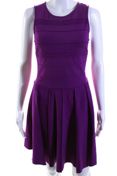 Parker Womens Round Neck Sleeveless Zipped Fit & Flare Dress Purple Size XS