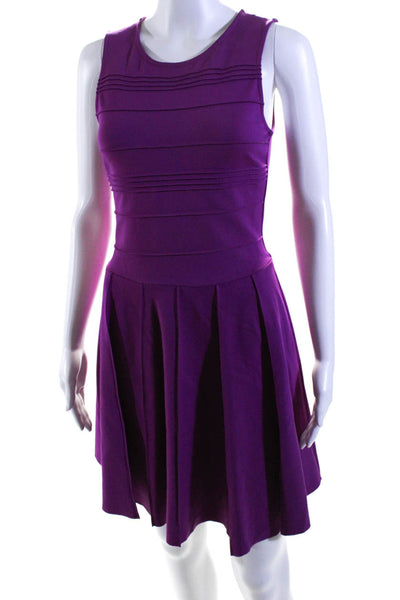 Parker Womens Round Neck Sleeveless Zipped Fit & Flare Dress Purple Size XS