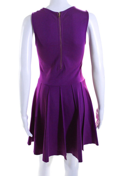 Parker Womens Round Neck Sleeveless Zipped Fit & Flare Dress Purple Size XS