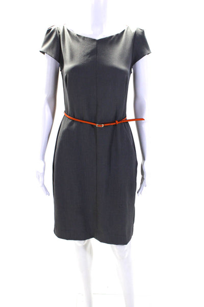 MM. La Fleur Womens Round Neck Darted Zipped Belted Sheath Dress Gray Size 8