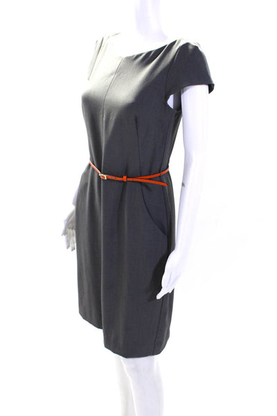 MM. La Fleur Womens Round Neck Darted Zipped Belted Sheath Dress Gray Size 8