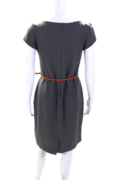 MM. La Fleur Womens Round Neck Darted Zipped Belted Sheath Dress Gray Size 8