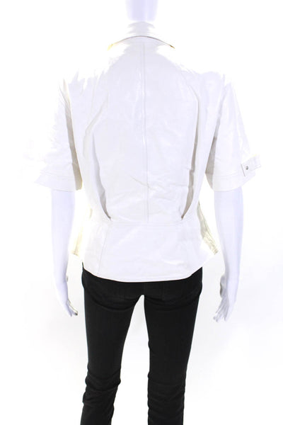 Helmut Lang Womens White Leather Collar Short Sleeve Button Down Shirt Size L