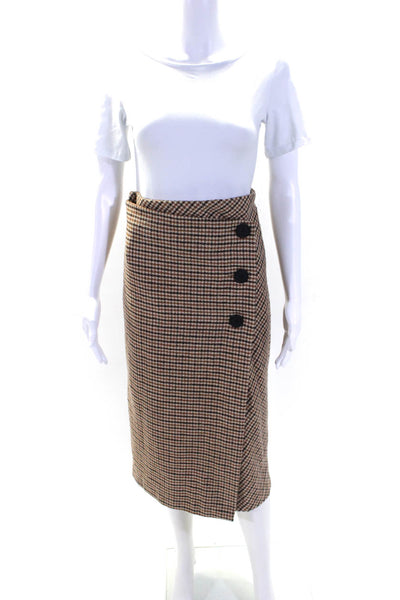 Frankie Shop Womens Brown Houndstooth Button Front Pencil Skirt Size S