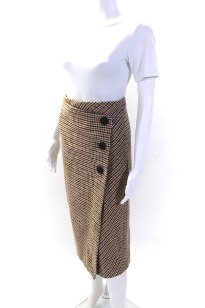 Frankie Shop Womens Brown Houndstooth Button Front Pencil Skirt Size S