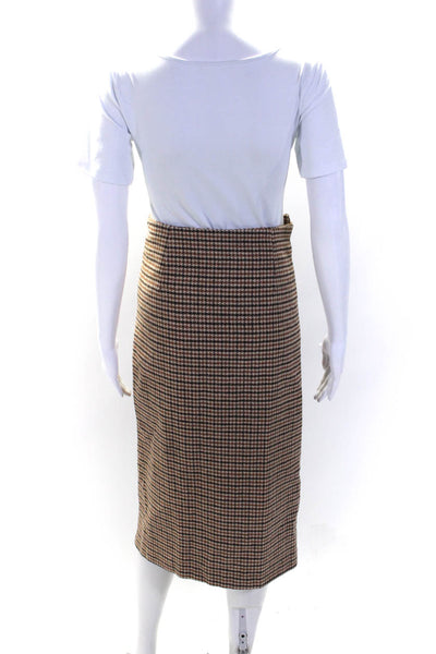 Frankie Shop Womens Brown Houndstooth Button Front Pencil Skirt Size S