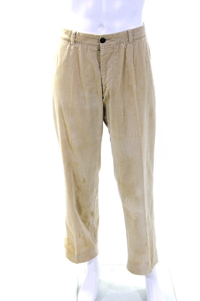 Giorgio Armani Mens Zipper Fly Pleated Corduroy Trouser Pants Beige Size IT 52