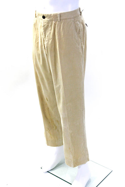 Giorgio Armani Mens Zipper Fly Pleated Corduroy Trouser Pants Beige Size IT 52