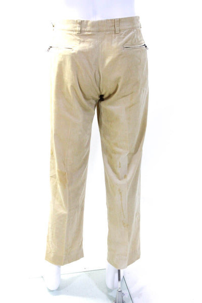 Giorgio Armani Mens Zipper Fly Pleated Corduroy Trouser Pants Beige Size IT 52