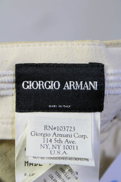 Giorgio Armani Mens Zipper Fly Pleated Corduroy Trouser Pants Beige Size IT 52