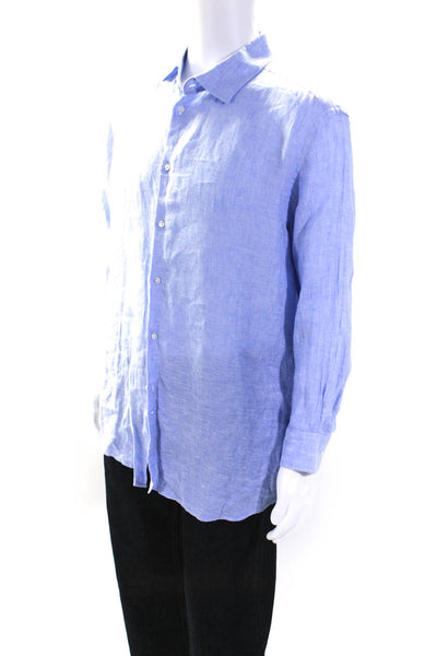 J. Lindeberg Mens Button Front Long Sleeve Collared Shirt Blue Linen Size Large