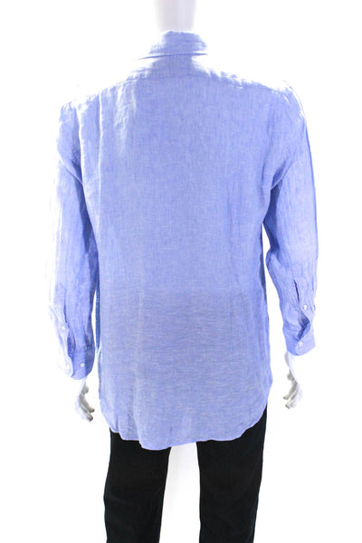 J. Lindeberg Mens Button Front Long Sleeve Collared Shirt Blue Linen Size Large