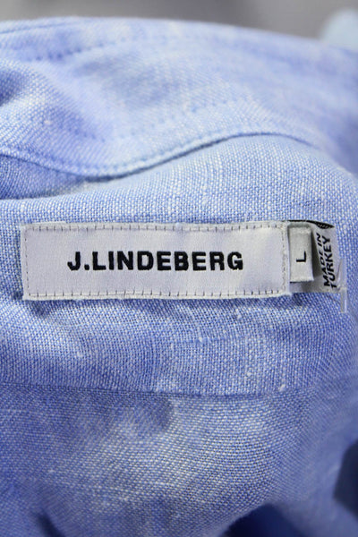 J. Lindeberg Mens Button Front Long Sleeve Collared Shirt Blue Linen Size Large