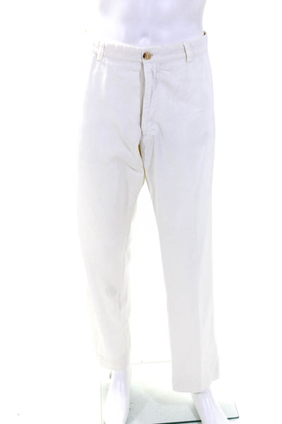 Giorgio Armani Mens Zipper Fly Pleated Straight Leg Trouser Pants White IT 52