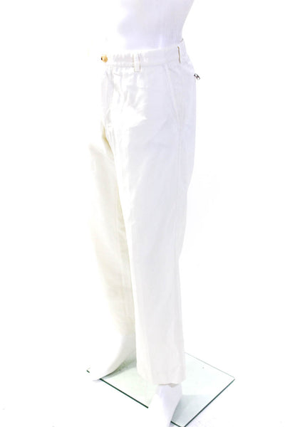 Giorgio Armani Mens Zipper Fly Pleated Straight Leg Trouser Pants White IT 52