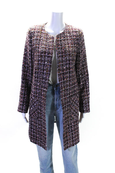 Helene Berman Womens Long Sleeves Open Front Lined Multicolor Long Jacket Size L