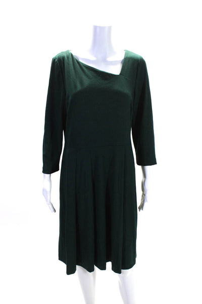 Donna Karan Women's V-Neck 3/4 Sleeves A-Line Midi Dress Green Size 12