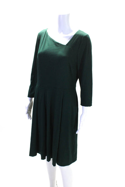 Donna Karan Women's V-Neck 3/4 Sleeves A-Line Midi Dress Green Size 12