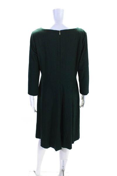 Donna Karan Women's V-Neck 3/4 Sleeves A-Line Midi Dress Green Size 12