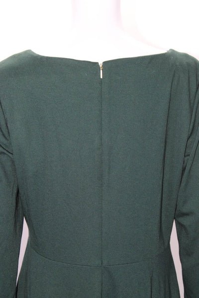 Donna Karan Women's V-Neck 3/4 Sleeves A-Line Midi Dress Green Size 12