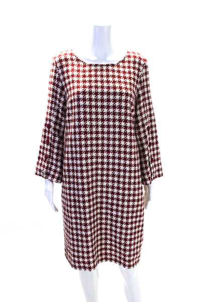 Weill Women's Round Neck Long Sleeves Houndstooth A-Line Midi Dress Red  Size L