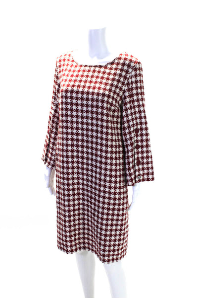 Weill Women's Round Neck Long Sleeves Houndstooth A-Line Midi Dress Red  Size L