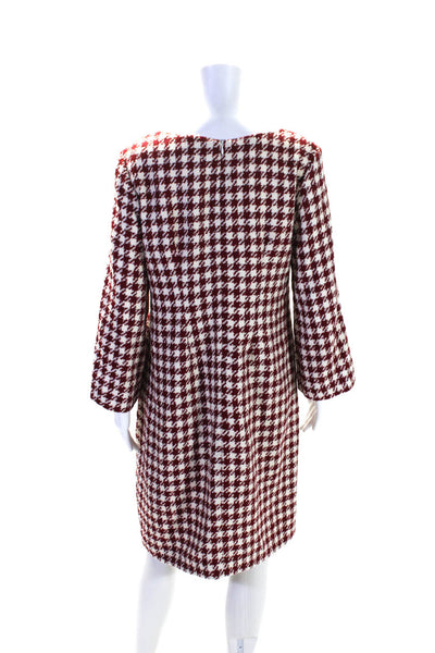 Weill Women's Round Neck Long Sleeves Houndstooth A-Line Midi Dress Red  Size L