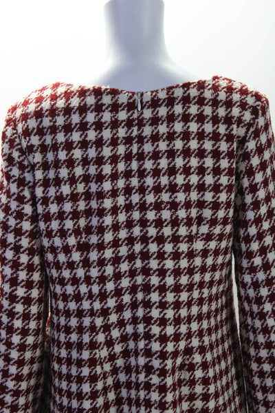 Weill Women's Round Neck Long Sleeves Houndstooth A-Line Midi Dress Red  Size L