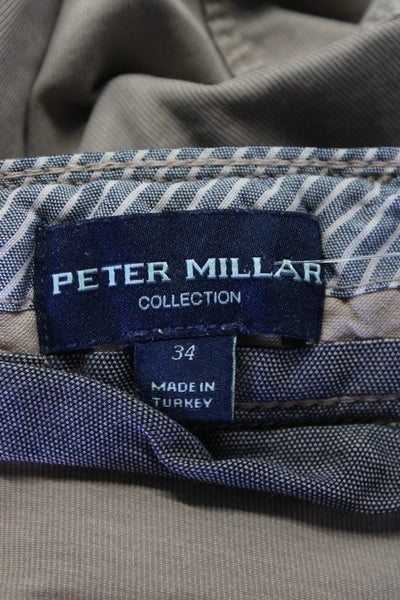 Peter Millar Men's Button Closure Flat Front Straight Leg Pant Tan Size 34