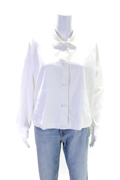 Eileen Fisher Womens Button Down Light Jacket White Organic Cotton Size Small