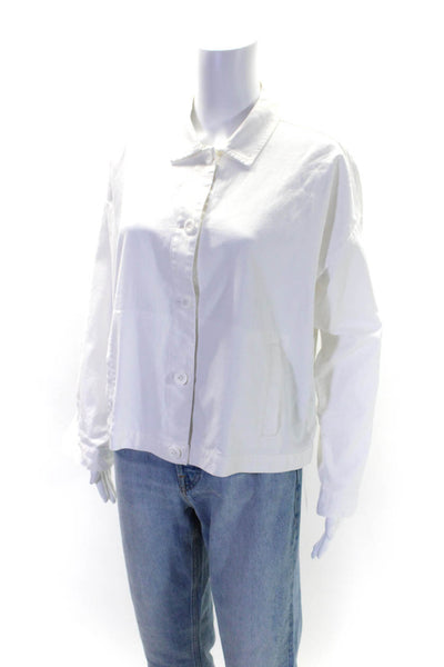 Eileen Fisher Womens Button Down Light Jacket White Organic Cotton Size Small