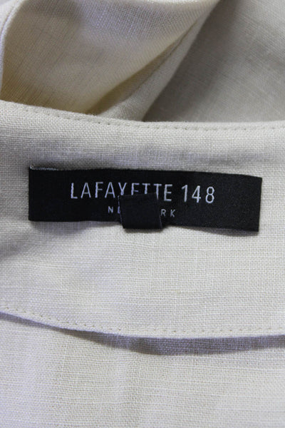 Lafayette 148 New York Womens Linen Short Sleeves V Neck Sin Dress Beige Size Me