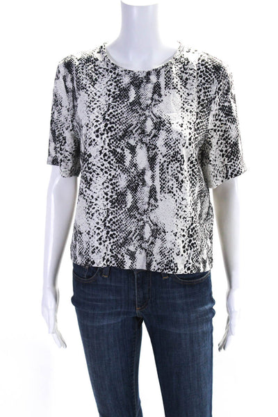 Equipment Femme Womens Short Sleeve Snakeskin Print Silk Top White Black Size XS