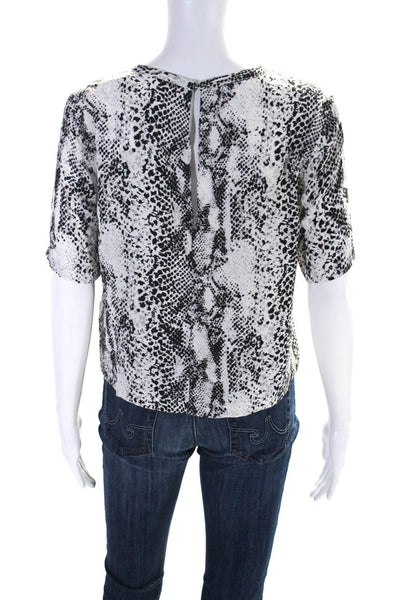 Equipment Femme Womens Short Sleeve Snakeskin Print Silk Top White Black Size XS