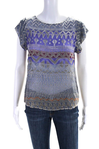 Twelfth Street by Cynthia Vincent Womens Printed Velvet Top Gray Size Petite