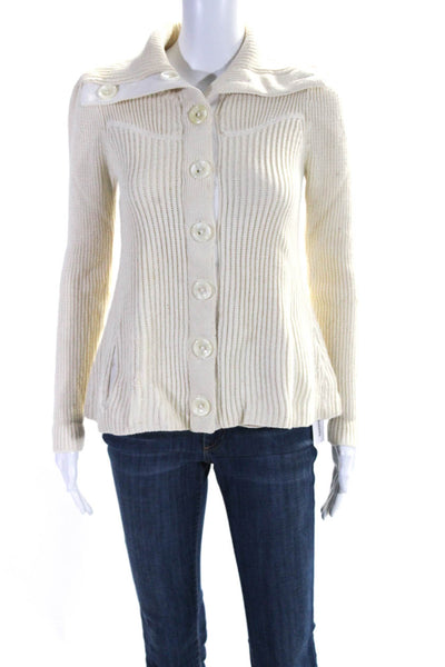 Reiss Womens Button Front Collared Ribbed Cardigan Sweater White Size XS