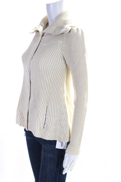 Reiss Womens Button Front Collared Ribbed Cardigan Sweater White Size XS