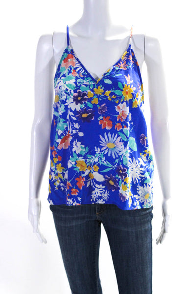 Yumi Kim Womens Spaghetti Strap V Neck Silk Floral Tank Top Blue Multi Size XS