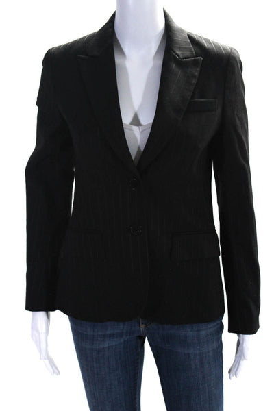 Theory Womens Two Button Pointed Lapel Pinstriped Blazer Jacket Black Size 6