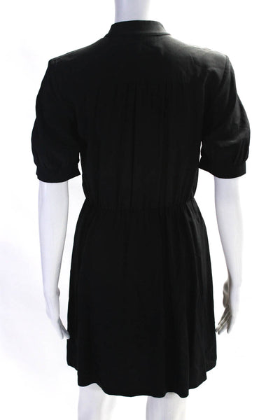 Amanda Uprichard Womens Button Front Ruffled Silk A Line Dress Black Size Petite