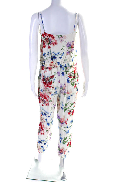 Theory Womens Spaghetti Strap V Neck Floral Silk Jumpsuit White Multi Size 2